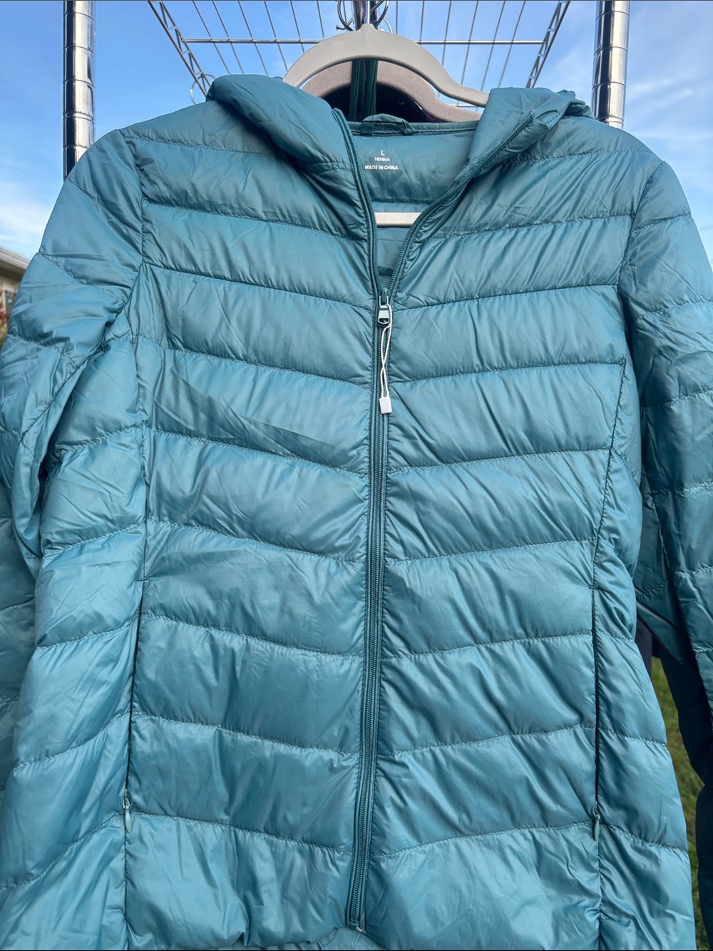 Lightweight Teal Hooded Puffer Jacket - kids large